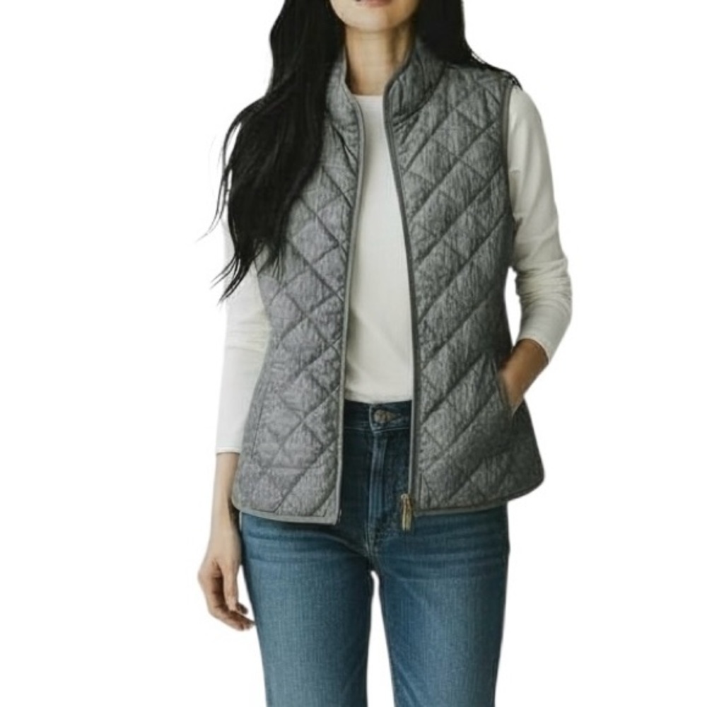 Old Navy Women's Vest Jacket M Heather Gray Quilted Texture Full Zip Lightweight